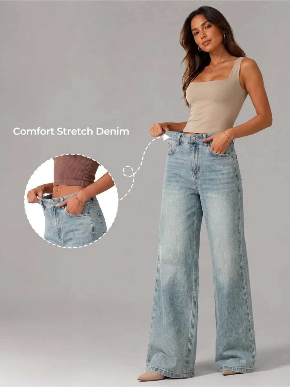 Women's Light Blue Denim Y2k Straight Leg Button Zipper High Waisted Baggy Jeans